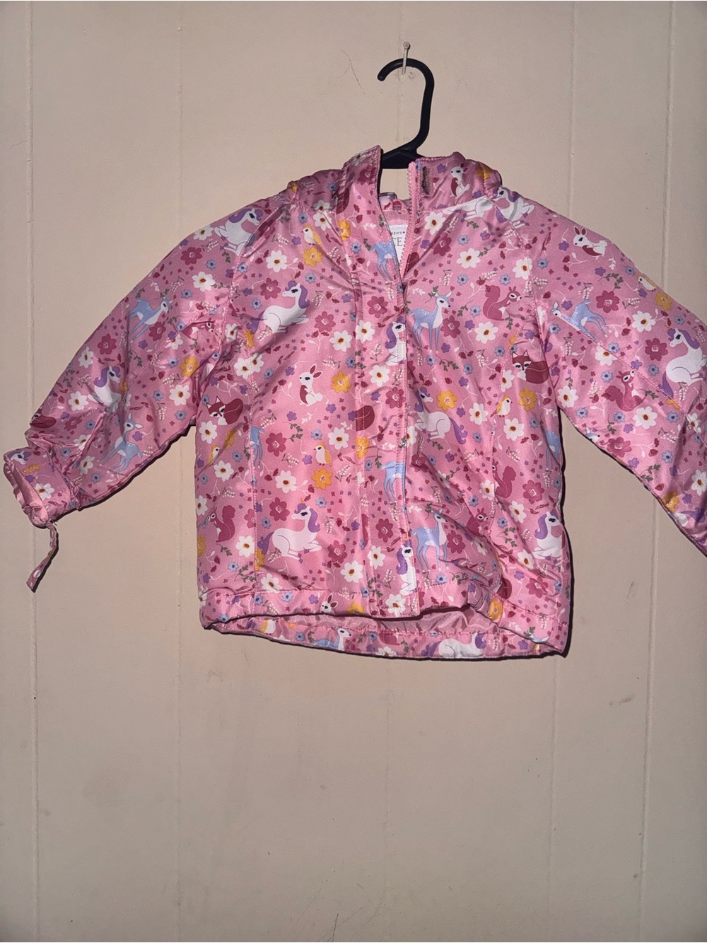 The Children's Place Pink Unicorn Print Hooded Puffer Jacket